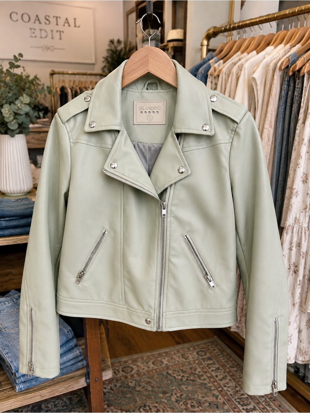 BLANKNYC Sage Green Faux Leather Moto Jacket Women’s Small Biker